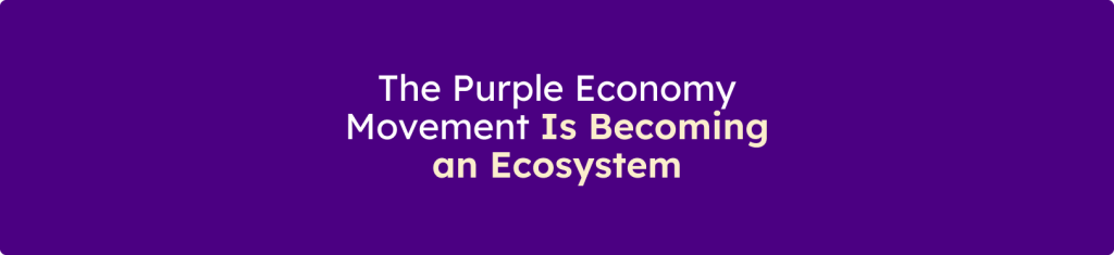 Banner displaying the message "The Purple Economy Movement Is Becoming an Ecosystem" on a purple background.
