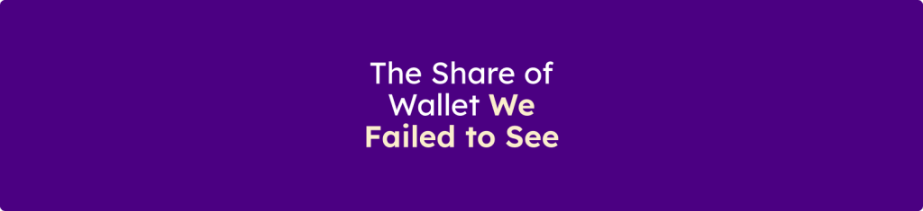 Banner displaying the message "The Share of Wallet We Failed to See" on a purple background.