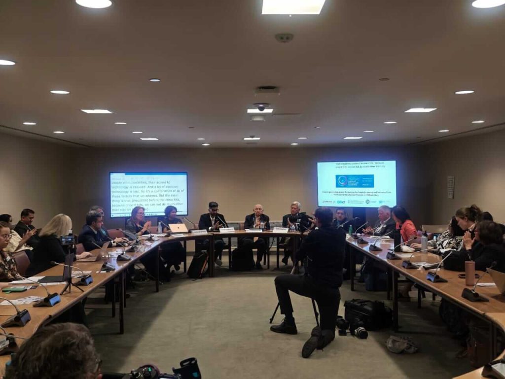 Panel discussion at an international conference meeting.