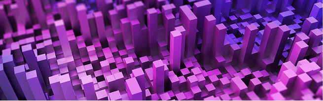 Abstract purple 3D cityscape representing the Purple Economy Zone and innovation.